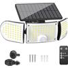 HangYuFly Lampada solare a 160 LED per esterni con sensore di movimento, impermeabile IP65, luce diurna 6500 K, angolo di diffusione di 360°, telecomandata, per cortile, giardino, ingresso, resistente