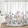 ASDCXZ Tenda da doccia a fiori, 90 x 180 cm, primavera, acquerello, blu, fiori, marrone, foglie colorate, uccello, bianco, bagno, lavabile, in poliestere, impermeabile, per vasca da bagno con 6 ganci