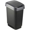 Rotho Twist Portarifiuti con Coperchio, Plastica (PP) senza BPA, Nero/Argento, 10 L, 24.8 x 18.1 x 33.0 cm
