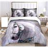 SHUAIG Set di biancheria da letto con stampa 3D, set di biancheria da letto per bambini con motivo di cavalli animali e copripiumino, per bambini, ragazzi, adolescenti.（Cavallo grigio,135x200cm