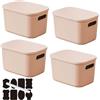 CNKHDZ Set da 4 contenitori con coperchio, contenitori impilabili con coperchio, contenitori in plastica per scaffali, cucina e bagno (Rosa, 25.5 * 18 * 15.4cm)
