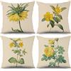 ASDCXZ Set di federe per cuscino con fiori, 45 x 45 cm, 4 pezzi, giallo fresco e beige, tessuto di poliestere e lino lavabile, tappezzeria per esterni