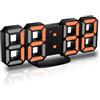 YUANYUYING Sveglie digitali a LED, sveglie 3D, orologio da parete digitale a LED, orologio da parete con numeri a LED e 3 livelli di luminosità, funzione snooze (Nero + arancione)