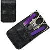 Mont Bleu set manicure da 5 pezzi con limetta per unghie in vetro, con astuccio vegan-friendly in ecopelle | Forbici made in Italy - Lima per unghie in cristallo boemo - Astuccio made in Germany