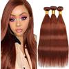 Hxxcoup Human Hair Bundles Estensione capelli umani #33 Dark Auburn Color Straight Brazilian Remy Virgin Human Hair Extension 100g/Bundle Total 300g 14 16 18 Inch