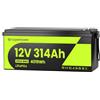 CyperOcean CyberOpean Batteria LiFePO4 12V 314Ah con BMS 200A, 4019Wh di Energia Utilizzabile, Oltre 6000 Cicli, Celle di Grado A per Veicoli Elettrici, Ideale per Backup Off-Grid e Applicazioni Nautiche
