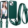 Jrkvniv Cordino Cover Compatible con iPhone 13/14 Case, Necklace Cover Corda Custodia Collana Case Anti Graffio Antiurto Cellulare Bumper Silicone Liquido Shell iPhone 13/14 Tracolla, Verde