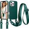 Jrkvniv Cordino Cover Compatible con iPhone 13 Pro Case, Necklace Cover Corda Custodia Collana Case Anti Graffio Antiurto Cellulare Bumper Silicone Liquido Shell iPhone 13 Pro Tracolla, Verde
