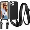 Jrkvniv Cordino Cover Compatible con iPhone 11 Pro Max Case, Necklace Cover Corda Custodia Collana Case Anti Graffio Antiurto Cellulare Bumper Silicone Liquido Shell iPhone 11 Pro Max Tracolla, Nero