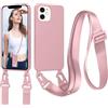 Jrkvniv Cordino Cover Compatible con iPhone 12 Mini Case, Necklace Cover Corda Custodia Collana Case Anti Graffio Antiurto Cellulare Bumper Silicone Liquido Shell iPhone 12 Mini Tracolla, Rosa