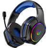 Tatybo Cuffie da gioco senza fili, cuffie con microfono rumore ambientale, 7.1 suono surround, batteria da 35 H, trasduttori 50 mm, auricolari traspiranti, cuffie gamer per Ps5 PC Ps4 Switch, nero-blu