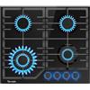 TOPWISH piano cottura gas incasso, piano cottura 4 fuochi gas, con Blu manopole illuminate, NG/LPG convertibile, protezione flame-out, accensione elettronica, 8000 Watt