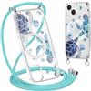 Paovkoi Cover Magnetica per iPhone 14/iPhone 13 con Cordino, Aesthetic estivi Tartaruga Trasparente Custodia Compatibile con MagSafe con Tracolla Laccio, Bumper Custodie per iPhone 13 6,1'' - Blu 01