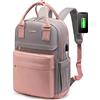 LOVEVOOK Zaino Porta PC Donna, 15,6 Pollici Impermeabile Computer Backpack Antifurto con Porta USB e Scomparto per Laptop per Scuola Università Viaggi Lavoro Aereo Ufficio, Rosa