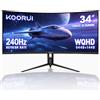KOORUI Monitor curvo ultra ampio da 34, 240 Hz, WQHD 3440 × 1440, schermo immersivo 1500R, sincronizzazione adattiva, 1ms, DIC-P3 98%, HDR400, HDMI 2.1/DP 1.4, VESA, per gaming PC