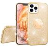 NALIA Glitter Cover con Anello compatibile con iPhone 13 Pro Custodia, 360-Gradi Ring Holder per Funzione Stand & Supporto Auto, Sottile Case Glitterata Silicone Bling Copertura, Colore:Gold Oro