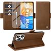 Giyer Cover per iPhone 16 Pro Max Custodia con Vetro Temperato, Premium PU Portafoglio Slot per Scheda RFID Antifurto Funzione Supporto Flip Case, Antiurto per iPhone 16 Pro Max 5G Cover (Marrone)