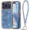 LCHULLE per iPhone 18 Pro Max/17 Pro Max Cover con Tracolla glitter, Blu | Custodia silicone texture Madreperlaceo iridescente, Cordino decorato con strass per ragazze, Lamina IMD Lanyard Case