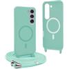 YFSYLL Magnetica Cover per Samsung Galaxy S23 Plus con Cordino,Compatibile con MagSafe,Silicone Case con Regolabile Cordino da Collo Nylon Catena Collana Tracolla - Verde menta