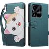 TAUYN Folio Custodia per Honor X5c Plus, PU Pelle Antiurto TPU Custodie, Gatto Carino Modello, con Slot per Schede & Supporto Funzione Portafoglio Cover - Verde Scuro
