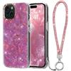 LCHULLE per iPhone 15 Cover con Tracolla glitter e strass, Rosa