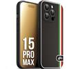 CUSTOMIZZA - Custodia cover nera morbida in tpu compatibile per iPhone 15 PRO MAX effetto fibra di carbonio bandiera Italia made in Italy