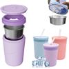 Feegela Borraccia per cubetti di ghiaccio con bicchiere in acciaio inox e coperchio - Bicchiere isolato a doppia parete 2-in-1, senza BPA, borraccia riutilizzabile con ghiaccio,campeggio e ufficio, viola