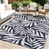 smiry Tappeto da giardino impermeabile, resistente ai raggi UV, reversibile, in plastica, per balcone, campeggio, picnic, cortile, 150 x 240 cm, bianco e nero, motivo foglia
