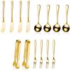 Hoshen Set di 14 accessori gastronomia, coltello da spalmare per burro di formaggio, mini cucchiaino e forchetta, utensili per la preparazione di burro, formaggio e pasticceria (oro)