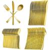 Eidoct Set di 150 posate in plastica dorata, 50 coltelli, 50 forchette e 50 cucchiai, lavabili e riutilizzabili, resistenti per matrimoni, feste di compleanno ed eventi