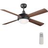 Wiltec Ventilatore da soffitto Ø 122 cm con 4 pale, lampadario ventilatore con 3 velocità, telecomando, timer, modalità estiva e invernale, 53 W