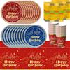 Shamoparty Set di stoviglie per feste da 61 pezzi, nei colori magico rosso e blu, decorazione di compleanno con piume e luna, tovaglie, bicchieri di carta, tovaglioli, piatti di carta, adatto per 20 ospiti