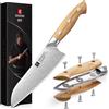 XINZUO 18,5cm Coltello Santoku -Professionale Affilata Acciaio Composito Coltello da Cuoco da Cucina -per Carne, Verdure, Pesce, Frutta -Manico Ergonomico in Legno d'Ulivo -con Confezione Regalo