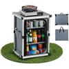VEVOR Mobiletto da Campeggio Portatile Pieghevole, Cassetto Portatile da Esterno 3 Ripiani Portaoggetti Piano in MDF Carico max 30 kg Postazione Cucina da Picnic Barbecue Feste Viaggio in Camper
