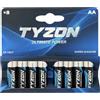 TYZON® Batterie Alcaline AA 1.5V Confezione da 8 | Lunga Durata, Alta Densità Energetica, Ideali per Consumo Minimo
