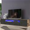 Dmora Mobile Porta TV Jesse 40x200x37h cm Marrone Acero 2 Ripiani Apertura Battente e a Ribalta, 4 Vani Made in Italy
