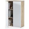 Dmora - Armadio multiuso Plano, Mobile multiuso a 2 ante, Armadio portascarpe con 3 ripiani, Scarpiera moderna, cm 80x33h119, Rovere e Bianco