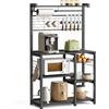 VASAGLE Scaffale Cucina, Scaffale per Microonde, Mobile Cucina con Portacoltelli Magnetico, Cestino, Portarotolo, 12 Ganci, Colore Ebano e Nero KKS026B42