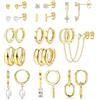 Chriscoco 13 Paia Set Orecchini Acciaio Chirurgico Anallergici Orecchini Donna Placcato Oro 14K Orecchino a Cerchio Argento Piercing Orecchio Acciaio Inossidabile