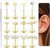 JeweBella 12 Pezzi Naso e Orecchio Piercing per Donna - Acciaio Chirurgico Nostril, Trago, Helix, Labret - Stella, Cuore, Serpente - 20G Oro/Argento