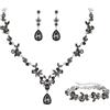 Clearine Set di gioielli da sposa per donne, spose e damigelle d'onore, marquise, strass, cristalli, fiori, foglie, grappolo, collana a Y, orecchini pendenti e bracciale, set per feste di ballo di