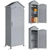 Outsunny Armadio da giardino in legno, extra alto, con ripiano regolabile, magnetica, porta galvanizzata, protezione antiribaltamento, 85 x 58 x 213 cm, per giardino, terrazza, grigio