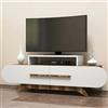 Dmora - Mobile porta TV Dubh, Credenza da soggiorno, Armadio basso per TV, Base parete attrezzata, 145x37h50 cm, Noce e Bianco