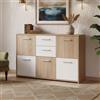 Dmora Credenza a Cinque Ante e Due cassetti nella Parte Centrale, Colore Bianco e Rovere, cm 115 x 77 x 30