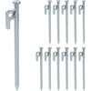 Relaxdays Set da 12 Picchetti da Tenda, Pioli Ancoraggio su Terreni Duri, Acciaio Zincato, con Ganci, L: 20 cm, Argento