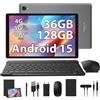 RUSHAR Tablet 10 Pollici Android 15 con 36GB RAM + 128GB ROM (1TB TF), 4G LTE+5G