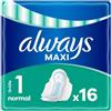 Always Assorbenti maxi normali, con ali (taglia 1), 16 pezzi, fino al 100% di protezione, confezionati singolarmente