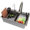 SIRHONA Lavello da Cucina con Cascata, Lavello Multifunzionale 1 Vassoio in Acciaio Inox 75x45 cm, Rubinetto retrattile, Con Display della Temperatura, Nero