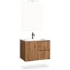AQA DESIGN mobile bagno composizione 4 pezzi, mobile bagno con lavabo, base sospesa con frontali in MDF cannettato, set mobili bagno nr2 cassetti - Rovere miele - 81x46,5x190 cm