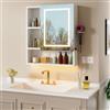 Ztexkee Specchio Bagno Contenitore con illuminazione e Antiappannamento Armadietto Bagno a Parete con indicazione di orologio e temperatura, Presa e 6 scomparti portaoggetti per il Bagno 70 * 80 * 16 cm